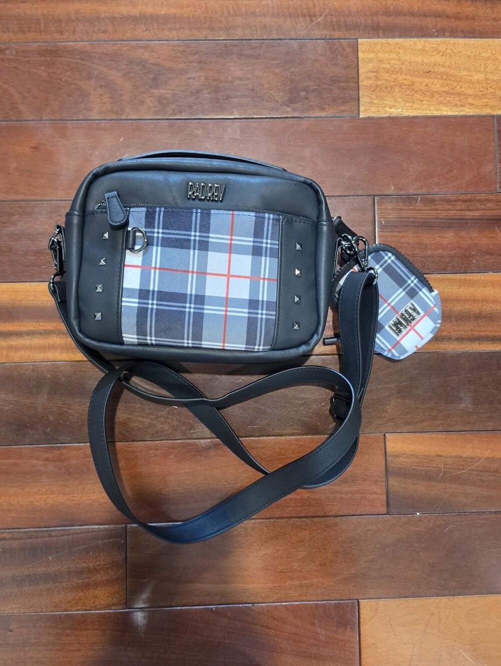 Rad Rev Flannel Mini Crossbod In Matte Black and Matching Pod Pouch